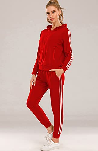 FGFD&OU Sudaderas Mujer Pantalones + Tops Conjunto de Chándal de Mujer Camisas Fitness Manga Larga Casual Jersey Chaqueta Hoodie&Pantalones (Rojo-1, XL)