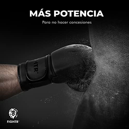 FIGHTR Guantes de Boxeo, Ideales para Estabilidad y Fuerza de Impacto, Guantes para Boxeo, MMA, Muay Thai, Kickboxing y Artes Marciales, Incluye Bolsa de Transporte (All Black, 12 oz)