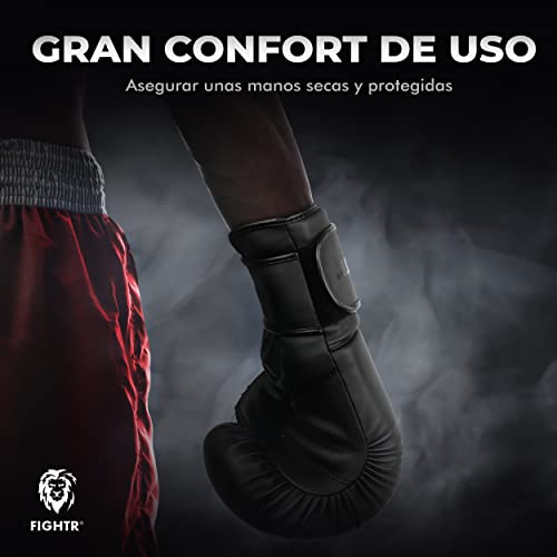 FIGHTR Guantes de Boxeo, Ideales para Estabilidad y Fuerza de Impacto, Guantes para Boxeo, MMA, Muay Thai, Kickboxing y Artes Marciales, Incluye Bolsa de Transporte (All Black, 12 oz)