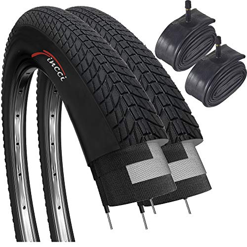 Fincci Set Par Cubiertas 20 x 1.75 Pulgadas Neumático 47-406 Cubierta con Camara de Aire Schrader Válvula Interior Carretera para BMX MTB o Niños Bici Bicicleta Neumatico 20x1.75