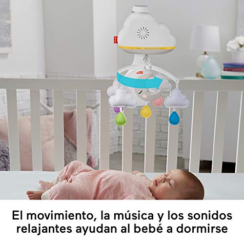 Fisher-Price Móvil y Proyector Nubes Relajantes, juguete de cuna proyector para el sueño y descanso de bebés (Mattel GRP99)