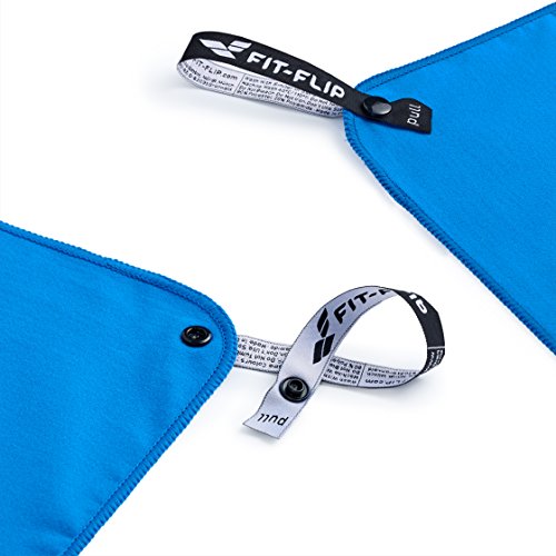 Fit-Flip Toalla Microfibra – en 11 Colores, 8 tamaños – compacta, Ultraligera y de Secado rápido – Toallas Gimnasio – Toalla Gym, Toalla Viaje y Toalla Piscina (50x100cm Azul + Bolsa)