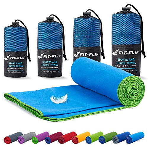 Fit-Flip Toalla Microfibra  en Todos los tamaños / 18 Colores  Ultraligera y compacta  Toalla Secado rapido  Toalla Playa Microfibra y Toalla Deporte Gimnasio (40x80cm Azul - Borde Verde)