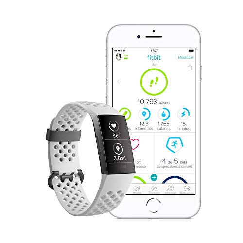 Fitbit Charge 3 Pulsera Avanzada de Salud y Actividad física, Unisex-Adult, Blanco Hielo/Aluminio Color Grafito, Talla Unico