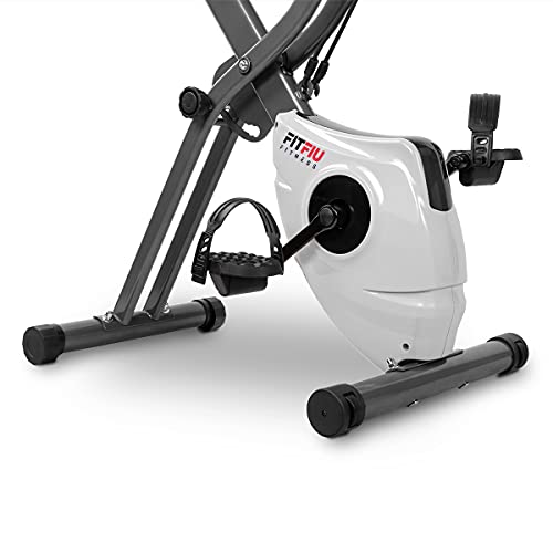 FITFIU Fitness BEST-320 - Bicicleta Estática plegable con respaldo y cuerdas elásticas modalidad remo, disco de inercia de 8 kg, Pulsómetro, 8 niveles de resistencia, peso máx 120 kg