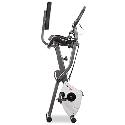 FITFIU Fitness BEST-320 - Bicicleta Estática plegable con respaldo y cuerdas elásticas modalidad remo, disco de inercia de 8 kg, Pulsómetro, 8 niveles de resistencia, peso máx 120 kg