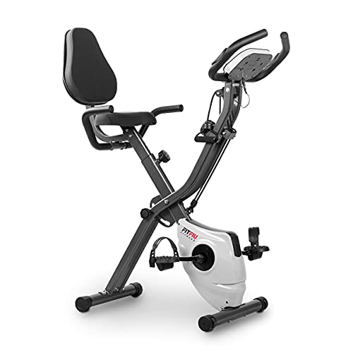 FITFIU Fitness BEST-320 - Bicicleta Estática plegable con respaldo y cuerdas elásticas modalidad remo, disco de inercia de 8 kg, Pulsómetro, 8 niveles de resistencia, peso máx 120 kg