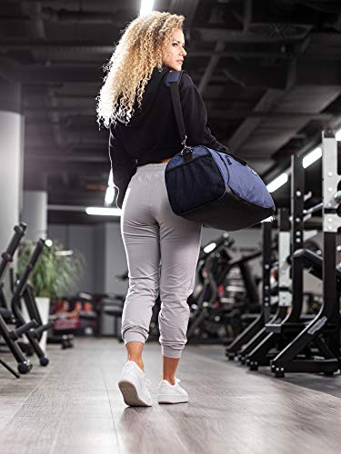 Fitgriff® Bolsa Deporte Fitness - Hombre y Mujer - Bolsa de Viaje - Macuto con Zapato y Compartimento Húmedo - de Gimnasio, Gym (Navy Blue, Small)