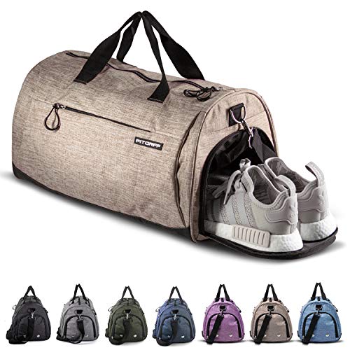 Fitgriff® Bolsa Deporte Fitness - Hombre y Mujer - Bolsa de Viaje - Macuto con Zapato y Compartimento Húmedo - de Gimnasio, Gym (Sand, Medium)