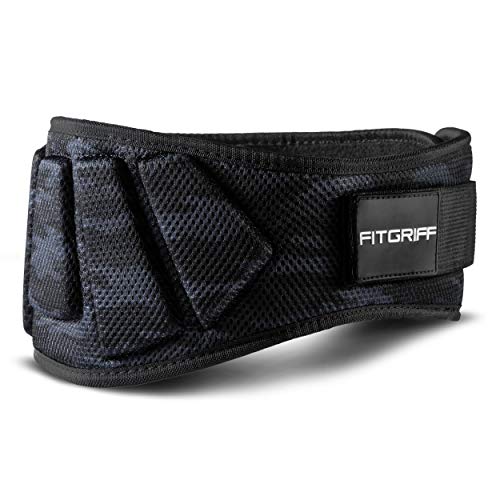 Fitgriff® Cinturón Gym V1 - Cinturon Gimnasio, Musculación, Halterofilia, Crossfit, Levantamiento Pesas, Fitness - Mujeres y Hombres (Camuflaje Negro, Talla XL)