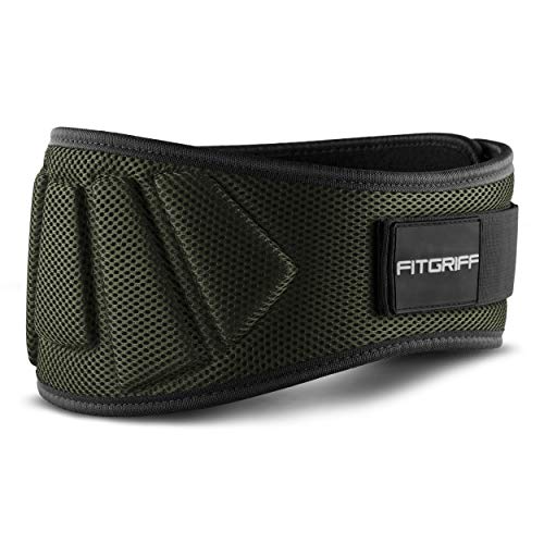 Fitgriff® Cinturón Gym V1 - Cinturon Gimnasio, Musculación, Halterofilia, Crossfit, Levantamiento Pesas, Fitness - Mujeres y Hombres - Green Large