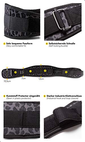 Fitgriff® Cinturon Lumbar Gimnasio V2 - Cinturón de Powerlifting, Gym, Lastre Dominadas, Halterofilia, Crossfit, Levantamiento Pesas, Musculacion - Mujeres y Hombres (Leopardo, M)