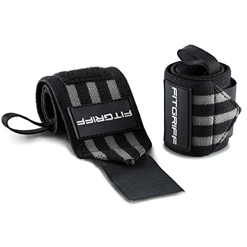 Fitgriff® Muñequeras Gym, Deportivas, Musculación, Gimnasio, Calistenia, Wrist Wraps - Mujeres y Hombres - Black/Grey