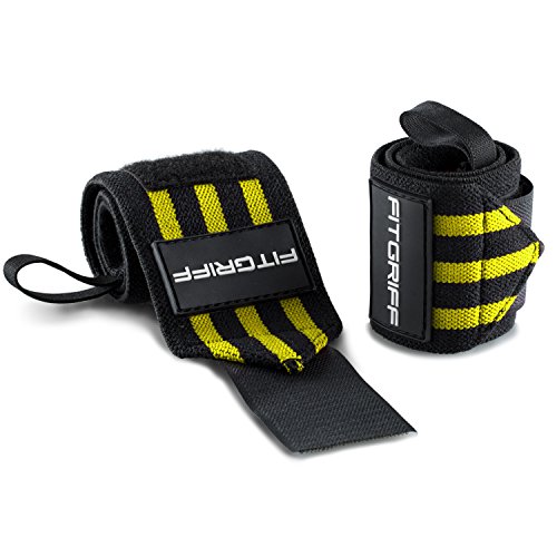 Fitgriff® Muñequeras Gym, Deportivas, Musculación, Gimnasio, Calistenia, Wrist Wraps - Mujeres y Hombres - Black/Yellow