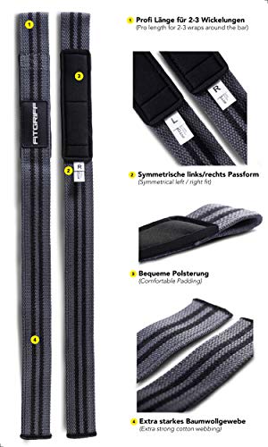 Fitgriff® Straps Powerlifting, Levantamiento de Pesas, Agarres para Gym, Agarraderas Gimnasio, Peso Muerto - Lifting Straps - Mujeres y Hombres - Grey