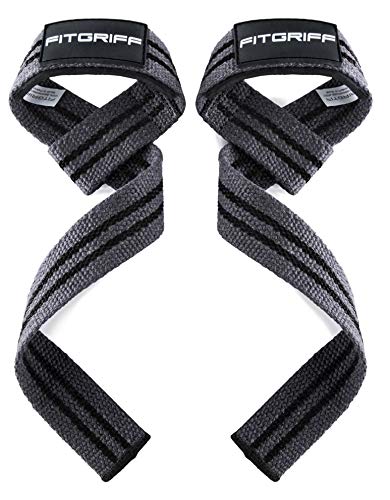 Fitgriff® Straps Powerlifting, Levantamiento de Pesas, Agarres para Gym, Agarraderas Gimnasio, Peso Muerto - Lifting Straps - Mujeres y Hombres - Grey