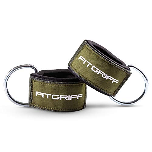 Fitgriff® Tobillera para Polea (Acolchado)- 2 Piezas Correas Tobillos Gym Cable Maquinas, Gimnasio, Fitness - Mujeres y Hombres (Dark Green)