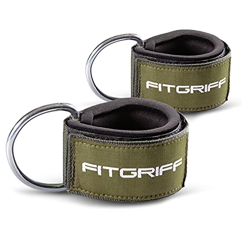 Fitgriff® Tobillera para Polea (Acolchado)- 2 Piezas Correas Tobillos Gym Cable Maquinas, Gimnasio, Fitness - Mujeres y Hombres (Dark Green)