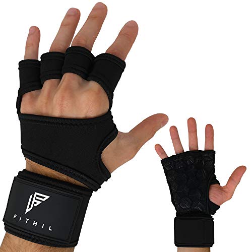 Fithil - Guantes de Crossfit para Gimnasio con Muñequera para Mujer y Hombre - Calleras sin Dedos para Musculacion en Gym y Calistenia - Dominadas en Barra, Pesas, Mancuernas, Kettlebell (S)