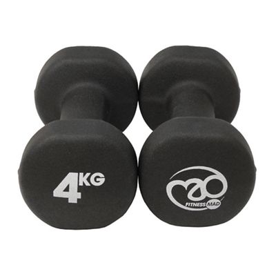 Fitness-Mad Black Neoprene Dumbbells (Pair 4kg) - Negro, Negro