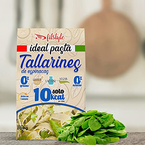 FITstyle Pasta Konjac Tallarines de Espinacas 200g | Pasta sin hidratos | Saciante y sin calorías | Ideal para dietas y perder peso | Apto para dietas Keto y Paleo