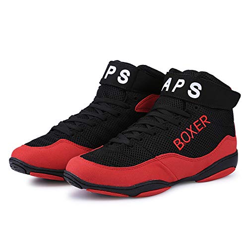 FJJLOVE Zapatos De Lucha Libre, Ligeros Transpirables Boxeo/Botas De Lucha Suela De Goma Entrenamiento Zapatillas Deportivas para Hombres Mujeres Niños Niños Adolescentes,Rojo,42