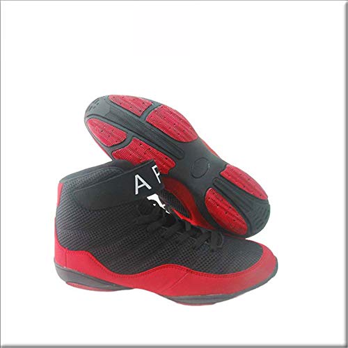 FJJLOVE Zapatos De Lucha Libre, Ligeros Transpirables Boxeo/Botas De Lucha Suela De Goma Entrenamiento Zapatillas Deportivas para Hombres Mujeres Niños Niños Adolescentes,Rojo,42