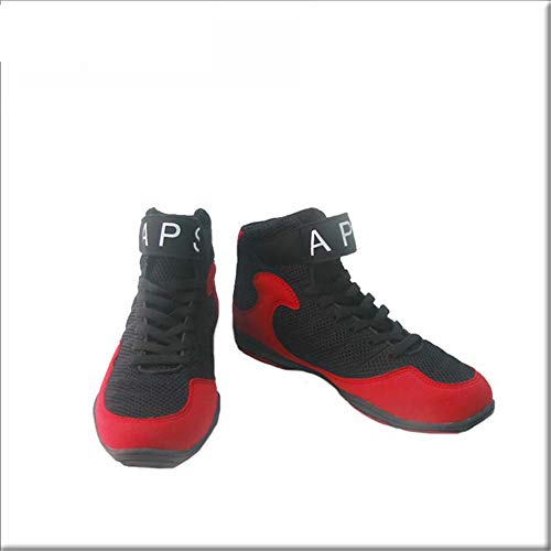 FJJLOVE Zapatos De Lucha Libre, Ligeros Transpirables Boxeo/Botas De Lucha Suela De Goma Entrenamiento Zapatillas Deportivas para Hombres Mujeres Niños Niños Adolescentes,Rojo,39