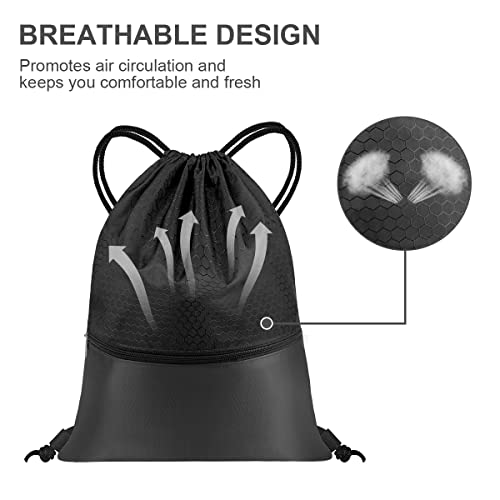 flintronic Gimnasio Mochila con cordón Bolsa,Mochila de Cuerda,(Talla 48 * 41CM) Bolsa de Deporte Gimnasia para Deporte, Escolar, Gimnasio, Viaje, Playa -2PCS(Negro+Azul Marino)