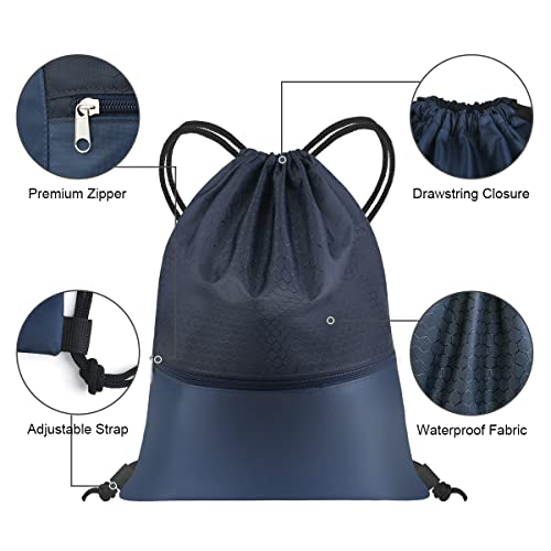 flintronic Gimnasio Mochila con cordón Bolsa,Mochila de Cuerda,(Talla 48 * 41CM) Bolsa de Deporte Gimnasia para Deporte, Escolar, Gimnasio, Viaje, Playa -2PCS(Negro+Azul Marino)