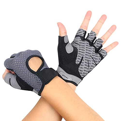 flintronic Guantes de Fitness, 1 Par Guantes de Gimnasio, para Entrenamiento Cruzado, Levantamiento de Pesas, para Hombres y Mujeres, Levantamiento de Pesas / Ajuste Cruzado etc（Gris-M）