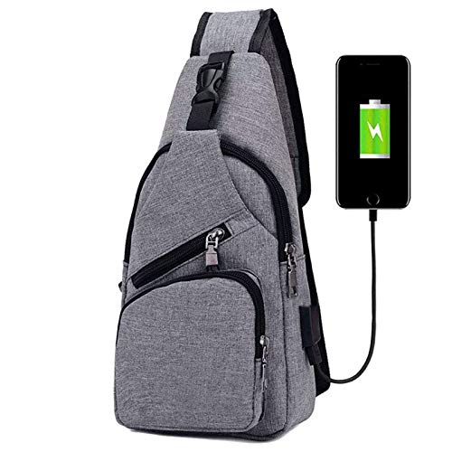 flintronic Sling Bag, Bolsa de Pecho con Puerto de Carga USB, Puerto Crossbody para Hombres Mujeres Senderismo Ligero Ciclismo Mochila de Viaje para Acampar (Incluye 1 Cable USB)