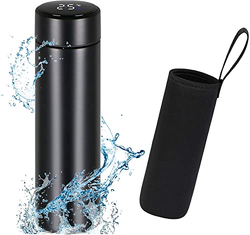 flintronic Taza de Viaje, Termo Taza 500ML Travel Mug, Frasco de Vacío de Acero Inoxidable, Pantalla LED Táctil Inteligente con Temperatura, Térmica de Doble Pared, Aislado al Vacío - Color Negro