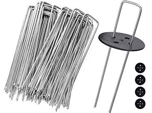 flonatur Grapas para césped Artificial, 200 piquetas+32 Arandelas, Mallas antihierba, piquetas Camping Suelo Duro, Clavos jardín, Anclaje Suelo. Metal galvanizado en Caliente. Ø3mm. 15x3x15cm.