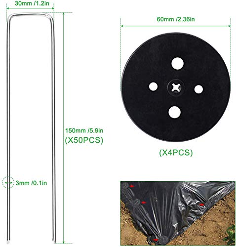 flonatur Grapas para césped Artificial, 200 piquetas+32 Arandelas, Mallas antihierba, piquetas Camping Suelo Duro, Clavos jardín, Anclaje Suelo. Metal galvanizado en Caliente. Ø3mm. 15x3x15cm.