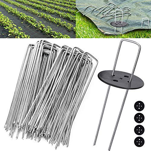 flonatur Grapas para césped Artificial, 200 piquetas+32 Arandelas, Mallas antihierba, piquetas Camping Suelo Duro, Clavos jardín, Anclaje Suelo. Metal galvanizado en Caliente. Ø3mm. 15x3x15cm.