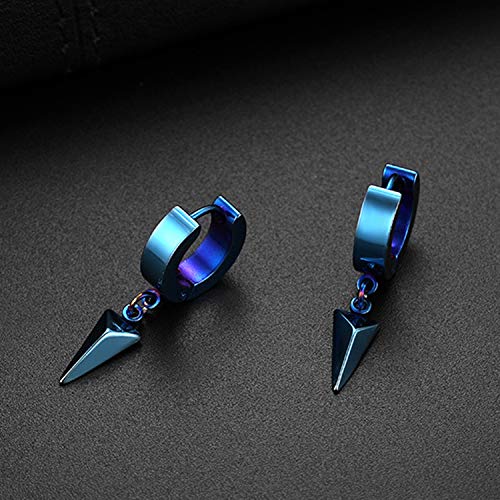 Flongo 2PCS Pendientes para Mujer, Pendientes Triangulos de Aros para Hombre Mujer de Acero Inoxidable, Color Azul, Estilo Hip Hop, Regalo para Navidad