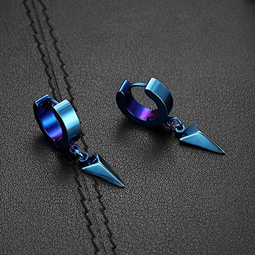 Flongo 2PCS Pendientes para Mujer, Pendientes Triangulos de Aros para Hombre Mujer de Acero Inoxidable, Color Azul, Estilo Hip Hop, Regalo para Navidad