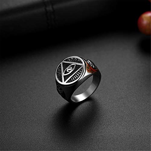 Flongo Anillo de Sello Grande Anillo de Hombre Acero Inoxidable La Pirámide con El Ojo Que Todo Lo Ve, Anillo Ojo de Horus Egipcio, Regalo Original para Hombre Talla 22