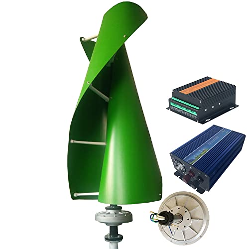 FLTXNY POWER Turbina Eólica 1000W 24/48V Aerogenerador Vertical Generador de Viento de Uso Doméstico VAWT, Molino de Viento de 2 Palas con controlador de carga híbrido Inversor de onda sinusoidal pura