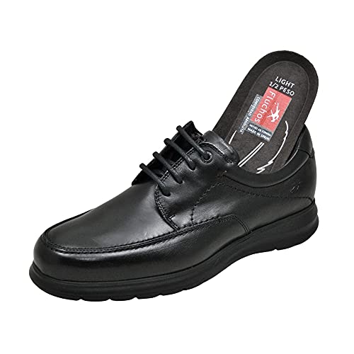 Fluchos | Zapato de Hombre | Zeta F0602 Soft Negro Zapato | Zapato de Piel de Vacuno de Primera Calidad | Cierre con Cordones | Piso Ligero de Goma EVA dotado de la tecnología Shock Absorber