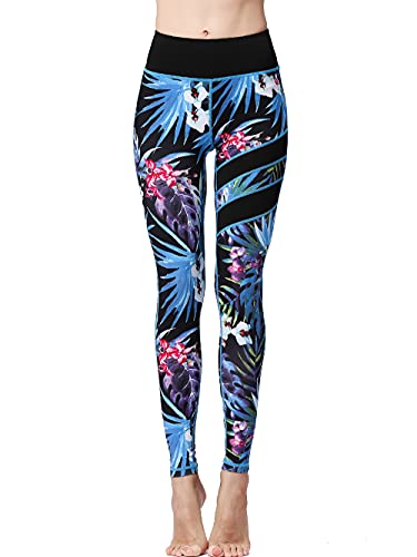 FLYILY Cintura Alta Elásticos Pantalones de Yoga Para Mujer Leggings para Correr Entrenamiento Fitness(BlackLeaf,S)