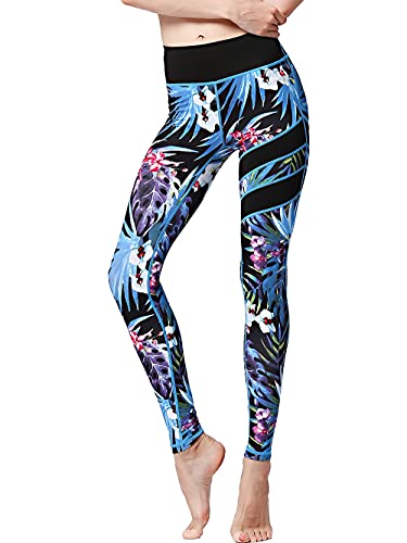 FLYILY Cintura Alta Elásticos Pantalones de Yoga Para Mujer Leggings para Correr Entrenamiento Fitness(BlackLeaf,S)