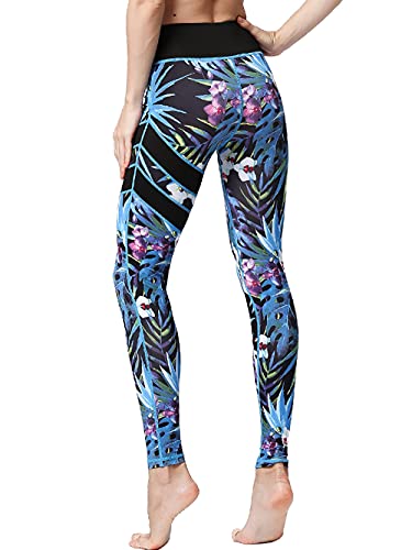 FLYILY Cintura Alta Elásticos Pantalones de Yoga Para Mujer Leggings para Correr Entrenamiento Fitness(BlackLeaf,S)