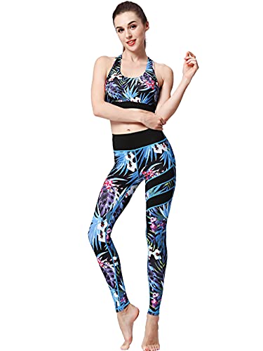 FLYILY Cintura Alta Elásticos Pantalones de Yoga Para Mujer Leggings para Correr Entrenamiento Fitness(BlackLeaf,S)