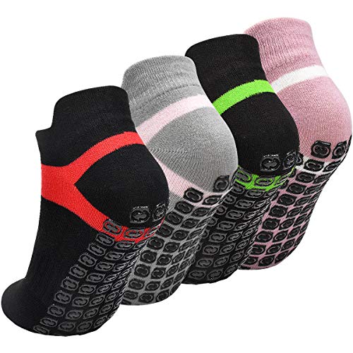 Fodlon Calcetines Yoga Antideslizantes, 4 Pares Calcetines de Deporte con Grips para Pilates, Ballet, Fitness, EU 35-40