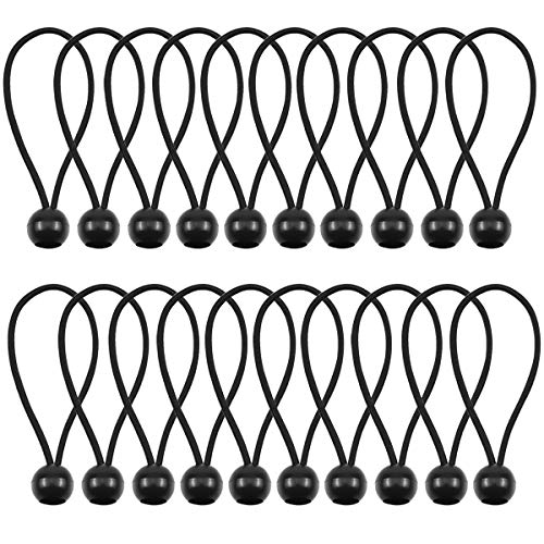 Fodlon Tensor para Lonas, 20pcs Cuerda Elástica Tensores con Bola Tensor de Goma Tensores Profesionales Elástico para Cortinas de Jardín, Pabellones, Tiendas de Campaña, Banner, Carteles, Negro