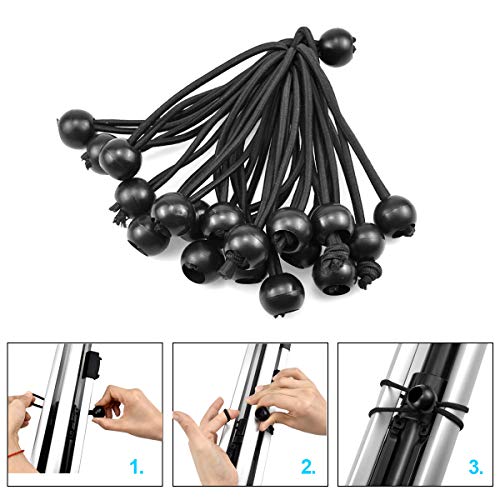 Fodlon Tensor para Lonas, 20pcs Cuerda Elástica Tensores con Bola Tensor de Goma Tensores Profesionales Elástico para Cortinas de Jardín, Pabellones, Tiendas de Campaña, Banner, Carteles, Negro