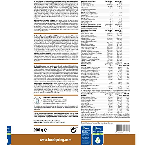 foodspring Shape Shake 2.0, Cocos Crisp, 900 g, Sustitutivo de comidas para controlar el peso, Alto en proteínas y fibras