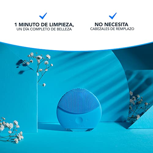 FOREO LUNA mini 2 Aquamarine cepillo de limpieza facial para todo tipo de pieles, cabezal de 3 zonas, ultra higiénico, 8 intensidades, 300 usos por carga, impermeable, 2 años de garantía